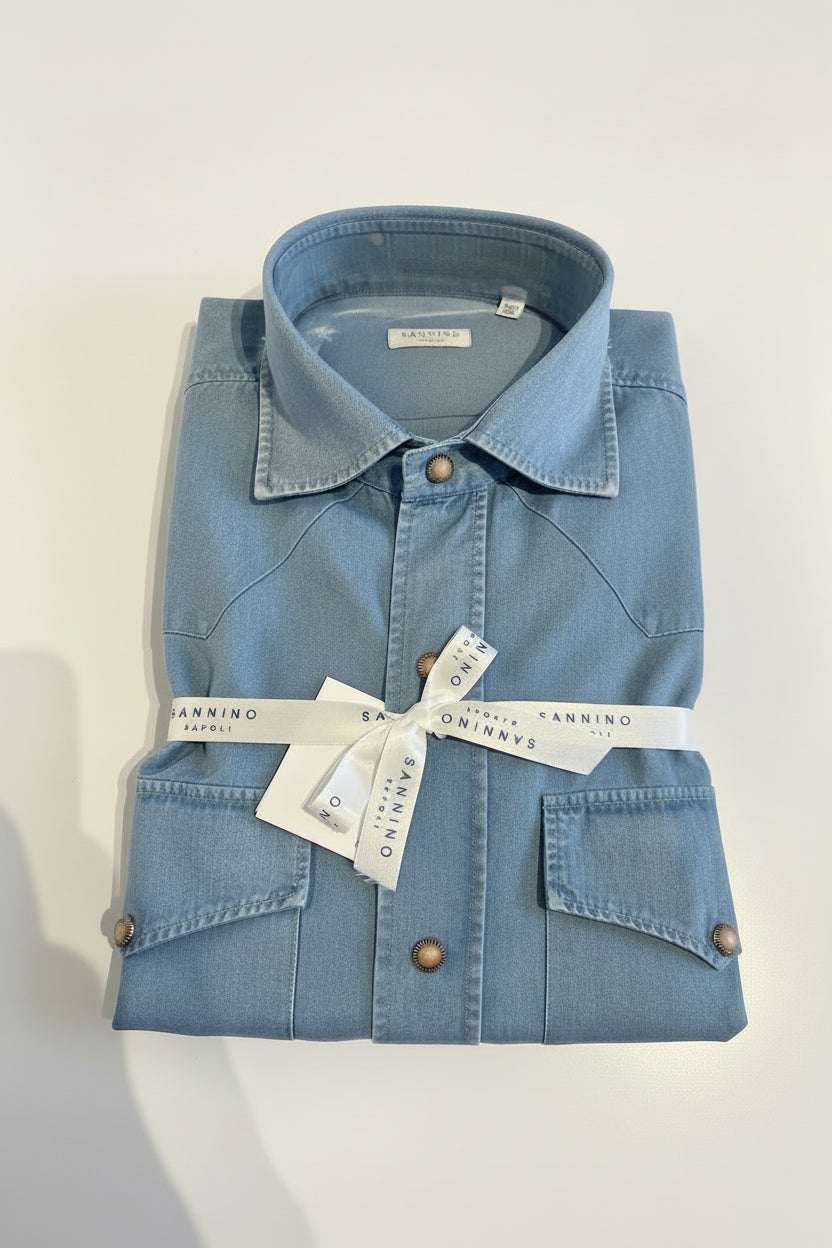 Chemise western en jean bleu Sannino