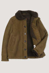 Veste pont Valstar en peau de mouton retournée et daim - Vert olive